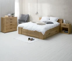Fotel/podnóżek SKALBORG ciemnoszary tkanina/dąb