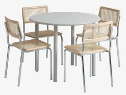 HANSTED Ś100 stół ciepły dąb + 4 HASSING krzesła rattan