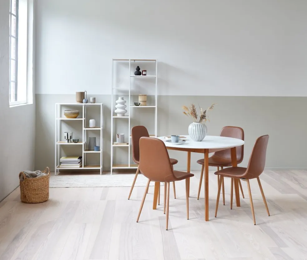 JEGIND Ś105 stół biały + 4 JONSTRUP koniak/dąb