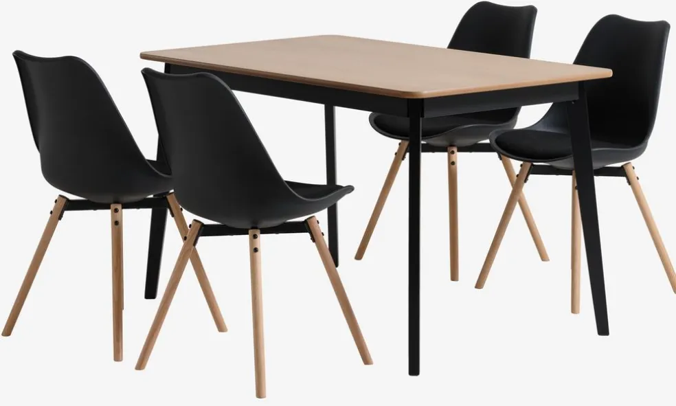 JEGIND D130 stół dąb/czarny + 4 KASTRUP krzesła czarny