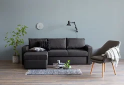 Kanapa z szezlongiem MARSLEV ciemnoszary tkanina