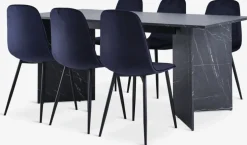 KRONDAL D180 stół marmur + 4 BISTRUP granatowy aksamit