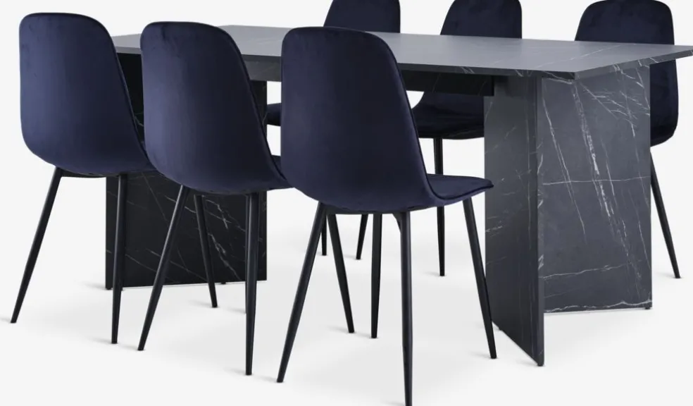 KRONDAL D180 stół marmur + 4 BISTRUP granatowy aksamit