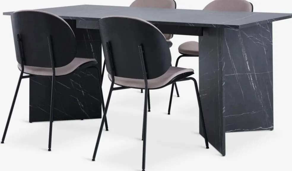 KRONDAL D180 stół marmur + 4 TESTRUP jasnopiaskowy/czarny