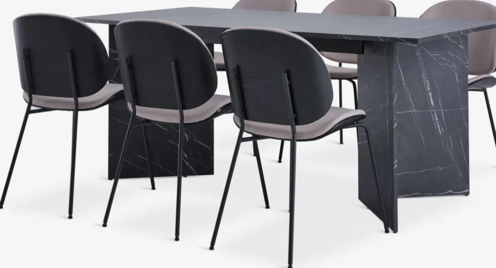 KRONDAL D180 stół marmur + 4 TESTRUP jasnopiaskowy/czarny