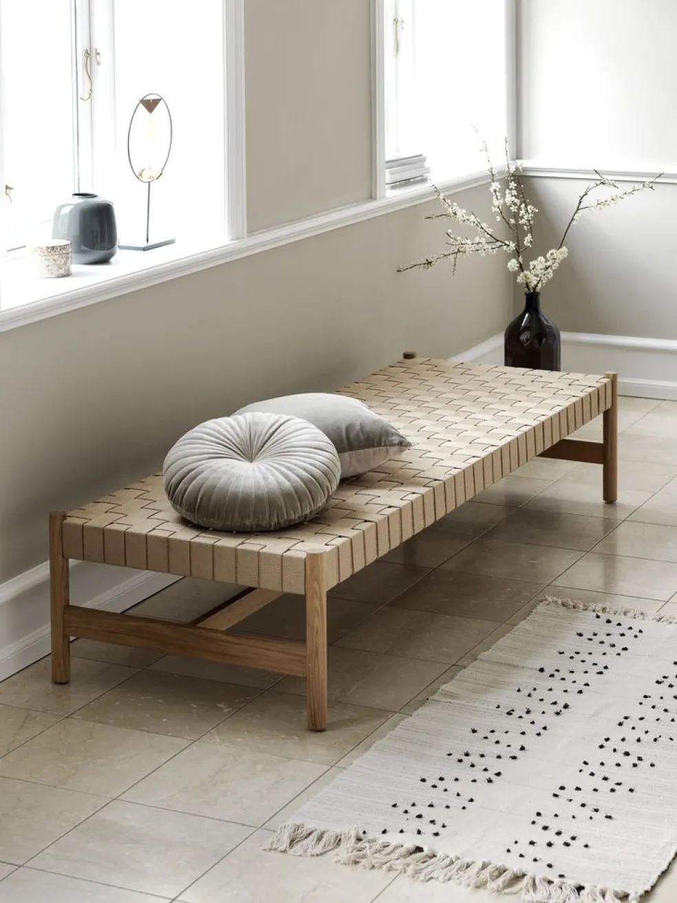 Leżanka VADEHAVET 189x67 naturalny tkanina/dąb