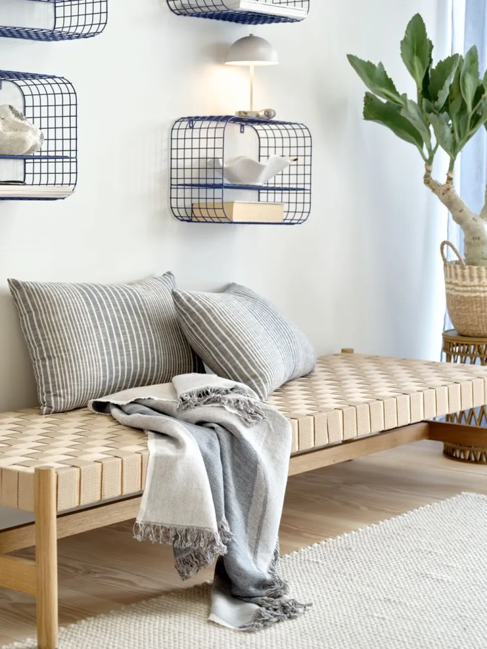 Leżanka VADEHAVET 189x67 naturalny tkanina/dąb