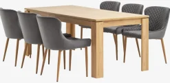 LINTRUP D190/280 stół dąb + 4 PEBRINGE szary aksamit