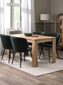 LINTRUP D140 stół dąb + 4 RISSKOV aksamit ciemnozielony