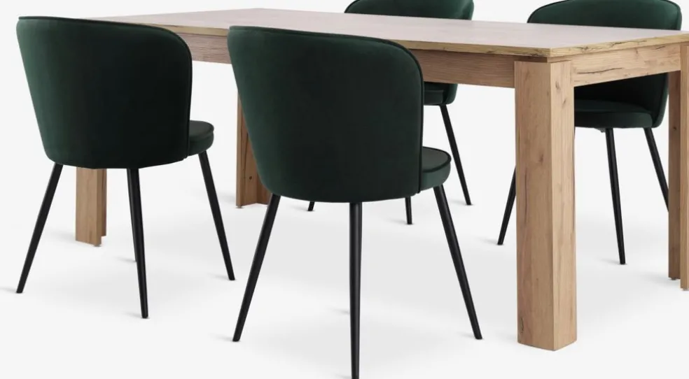 LINTRUP D190/280 stół dąb + 4 RISSKOV c-zielony aksamit