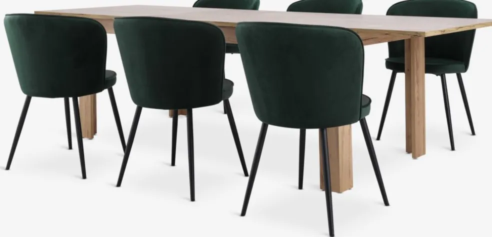 LINTRUP D190/280 stół dąb + 4 RISSKOV c-zielony aksamit