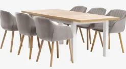 MARKSKEL D150/193 stół biały/dąb +4 ADSLEV krzesła aksamit