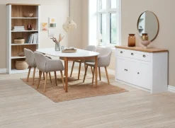 MARSTRAND Ś110 stół biały + 4 ADSLEV krzesła beżowy