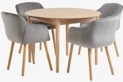 MARSTRAND Ś110 stół dąb + 4 ADSLEV krzesła dąb aksamit