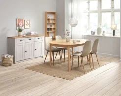 MARSTRAND Ś110 stół dąb + 4 BISTRUP krzesła piaskowy
