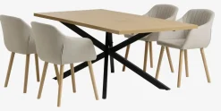 NORTOFT D200 stół dąb + 4 ADSLEV krzesła beżowy tkanina
