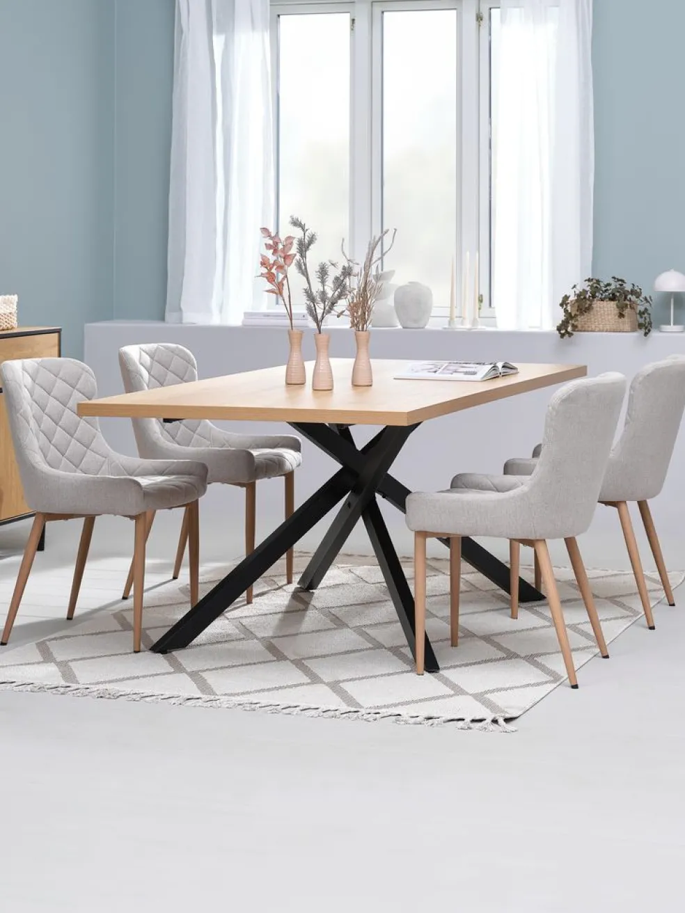NORTOFT D200 stół dąb + 4 BELLINGE krzesła piaskowy/dąb