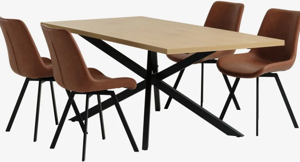 NORTOFT D200 stół dąb + 4 HYGUM krzesło koniak
