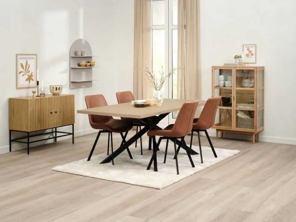 NORTOFT D200 stół dąb + 4 HYGUM krzesło koniak
