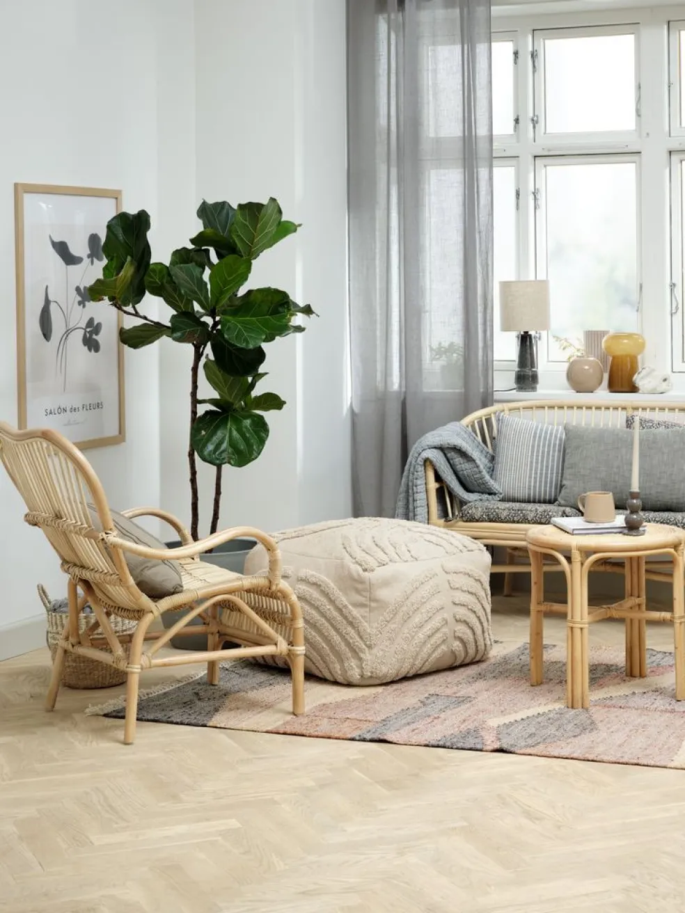 Pufa HYLKE 60x60 naturalny tkanina