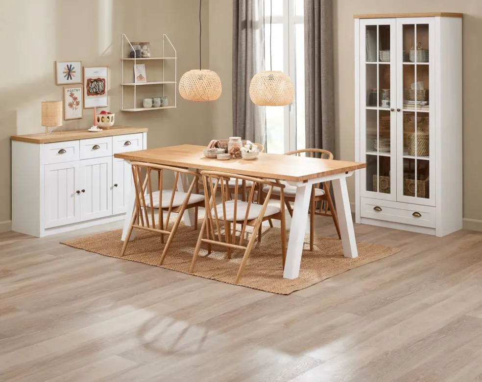 SKAGEN D200 stół biały/dąb + 4 ARNBORG krzesła dąb