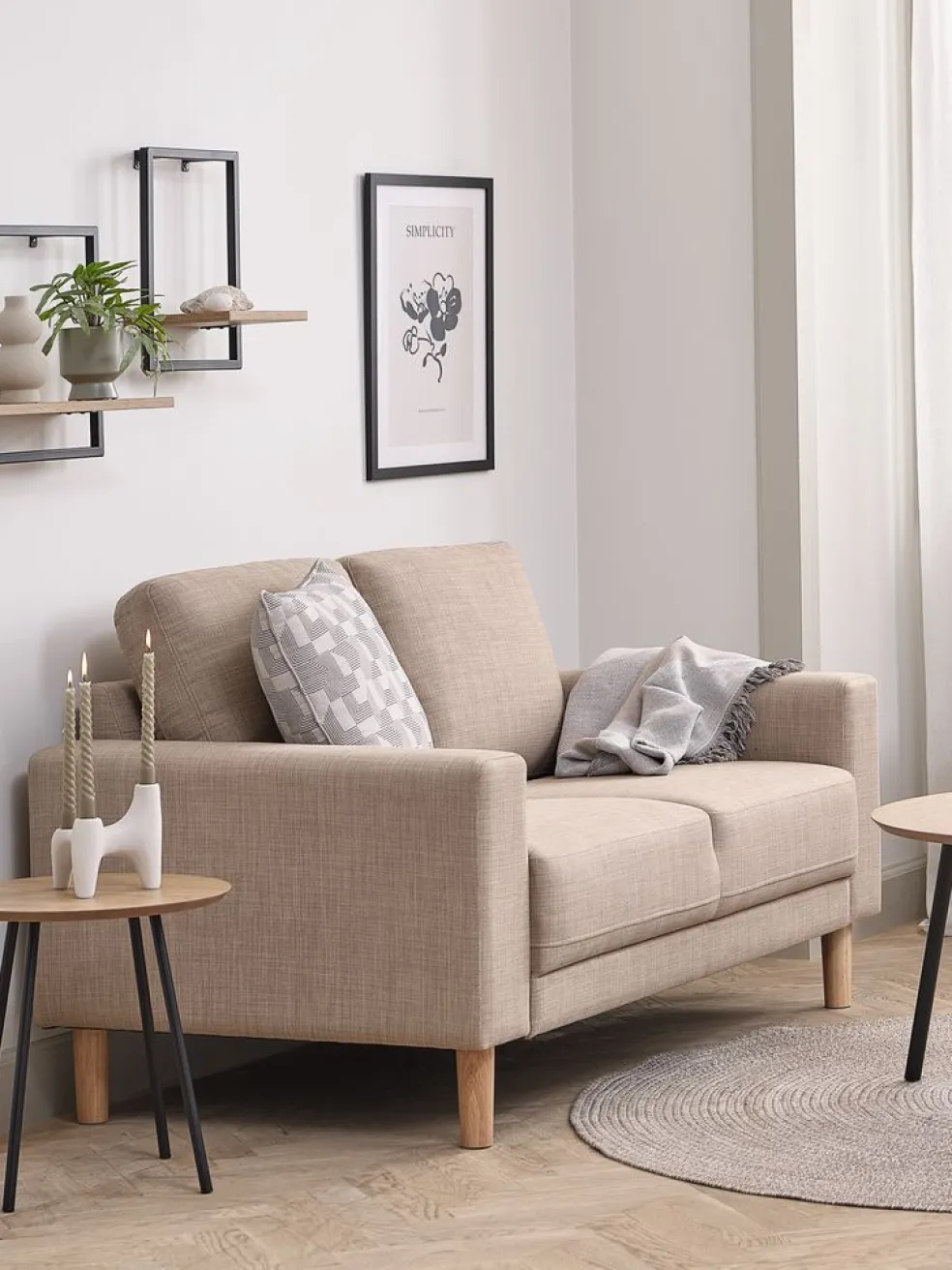 Sofa EGENSE 2-miejscowa tkanina piaskowy/kolor dębu