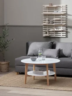 Stolik kawowy JEGIND Ś80 z półką biały/naturalny