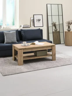 Stolik kawowy LINTRUP 60x110 1 półka naturalny kolor dębu