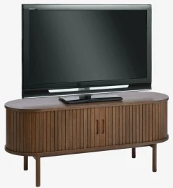 Stolik TV LYNGVIG 120cm 2 drzwi roletowe ciemny dąb