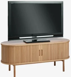 Stolik TV LYNGVIG 120cm 2 drzwi roletowe naturalny dąb