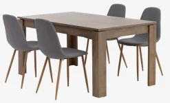 VEDDE D160 stół dąb dziki + 4 JONSTRUP krzesła szary/dąb