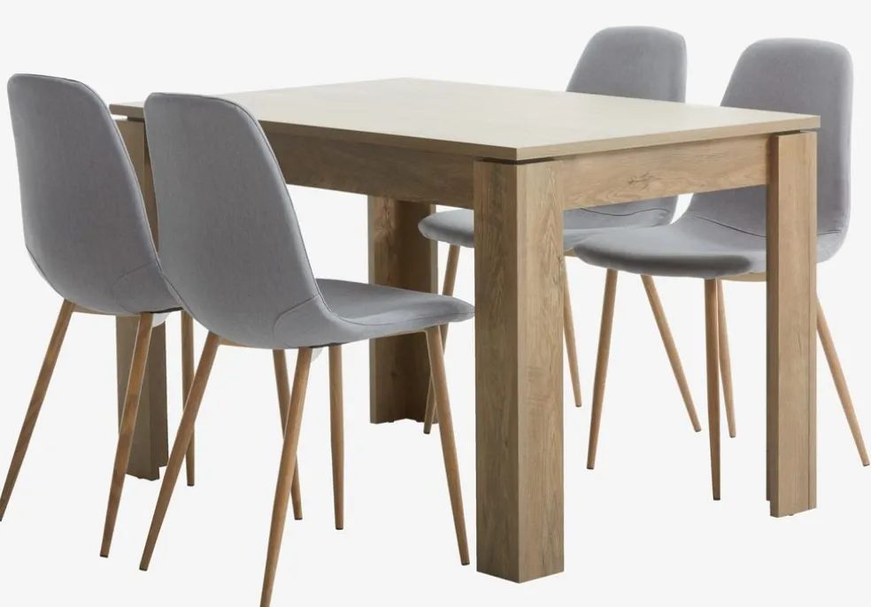 VEDDE D120 stół dąb dziki + 4 JONSTRUP krzesło szary/dąb