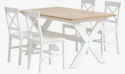 VISLINGE D150 stół natural + 4 EJBY krzesła biały