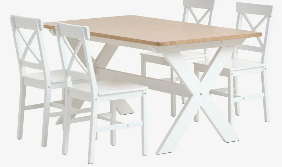 VISLINGE D150 stół natural + 4 EJBY krzesła biały