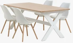 VISLINGE D190 stół natural + 4 KASTRUP krzesła biały